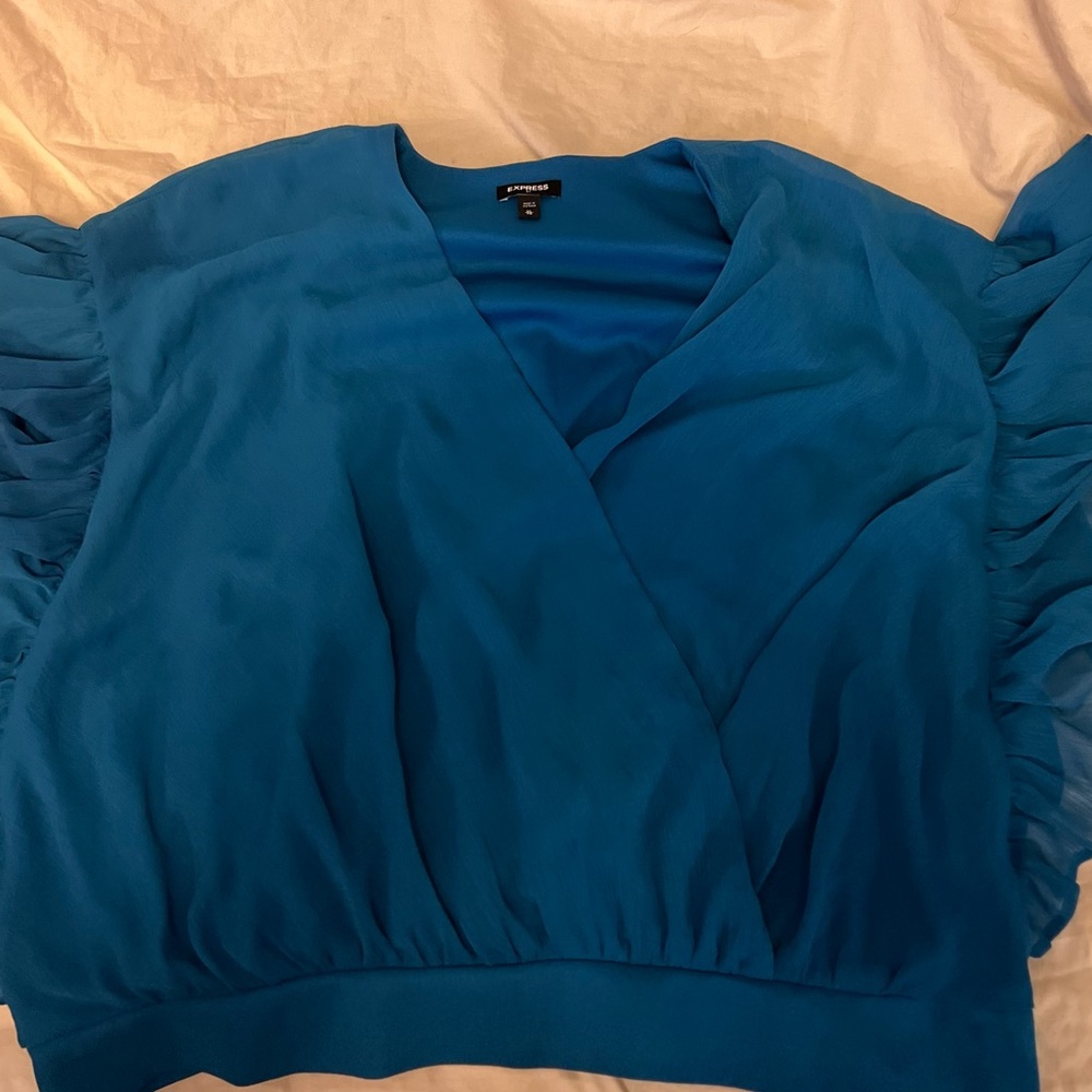 Express Blue Ruffle Sleeve Blouse - Picture 4 of 4